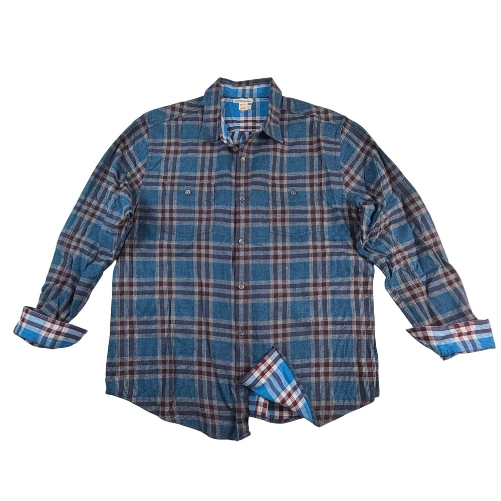 Carbon 2 Cobalt Mens Large Blue Plaid Textured Cotton Button Down Shirt L